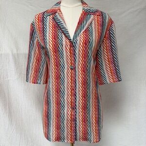 Saloni Silk Sherbert Oblique Button Woman Shirt US 4 Short Sleeve Multicolor